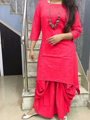 Trendy Red Color Fabric Cotton Kurti