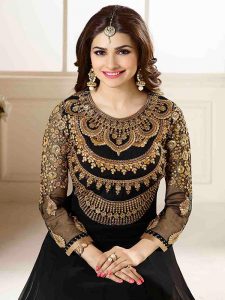 Black Color Semi stitched Salwar Suite In Georgette Fabric