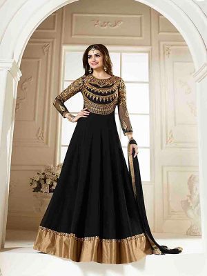 Black Color Semi stitched Salwar Suite In Georgette Fabric