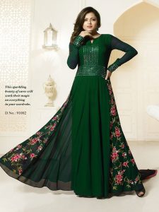 Green Color Semistitched Anarkali Suite In Georgette Fabric