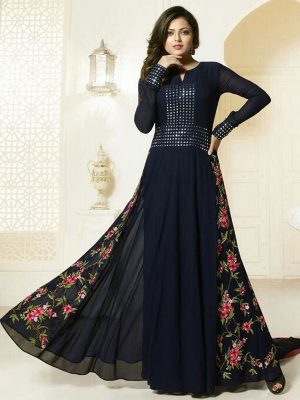 Blue Color Semistitched Anarkali Suite In Georgette Fabric