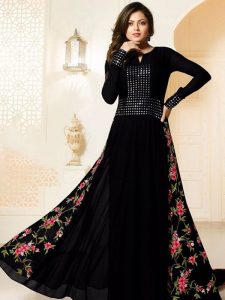 Black Color Semistitched Anarkali Suite In Georgette Fabric