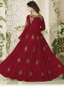 Red Color Semistitched Anarkali Suite In Georgette Fabric