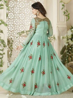 Cgreen Color Semistitched Anarkali Suite In Georgette Fabric