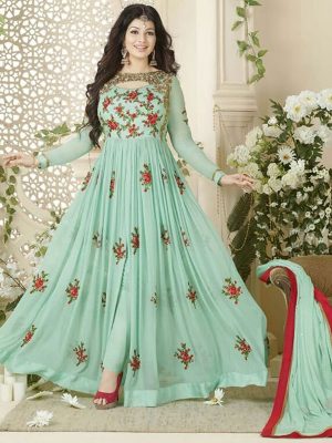 Cgreen Color Semistitched Anarkali Suite In Georgette Fabric