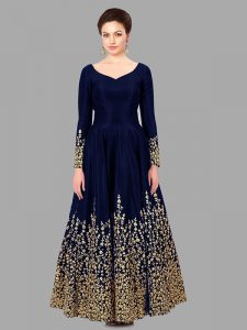 Blue Color Semistitched Anarkali Suite In Taffeta Silk Fabric