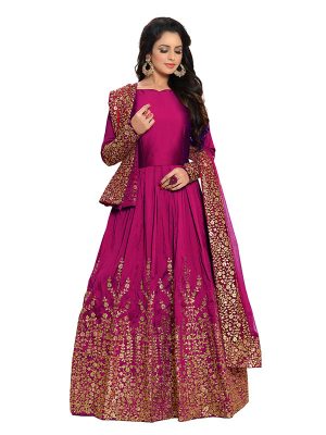 Rani Color Semistitched Anarkali Suite In Taffeta Silk Fabric