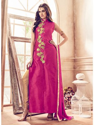 Pink Color Semistitched Salwar Suite In Banglori Silk Fabric