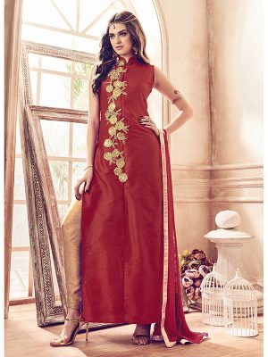 Maroon Color Semistitched Salwar Suite In Banglori Silk Fabric