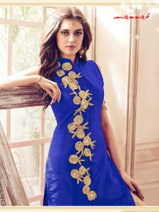 Blue Color Semistitched Salwar Suite In Banglori Silk Fabric