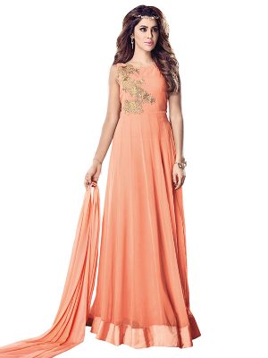 Orange Color Semistitched Anarkali Suite In Georgette Fabric