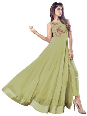 Olive Green Color Semistitched Anarkali Suite In Georgette Fabric