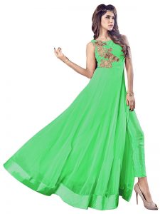 Parrot Green Color Semistitched Anarkali Suite In Georgette Fabric