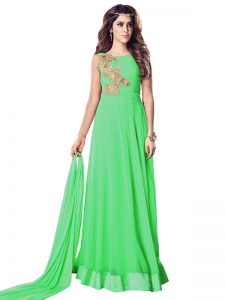 Parrot Green Color Semistitched Anarkali Suite In Georgette Fabric
