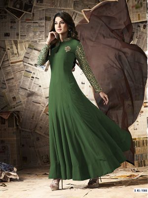 Green Color Semistitched Anarkali Suite In Georgette Fabric
