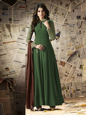 Green Color Semistitched Anarkali Suite In Georgette Fabric