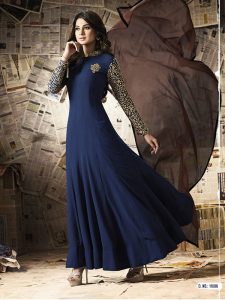 Navy Blue Color Semistitched Anarkali Suite In Georgette Fabric