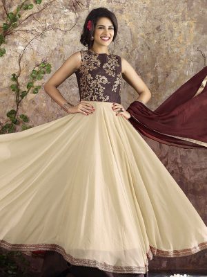 Cream Color Semistitched Anarkali Suite In Georgette Fabric