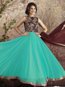 Sky Blue Color Semistitched Anarkali Suite In Georgette Fabric