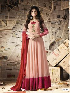 Red Color Semistitched Anarkali Suite In Chennai Silk Fabric