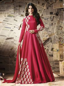 Brown Color Semi stitched Anarkali Suite In Georgette Fabric