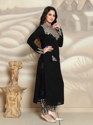 Black Color Semistitched Salwar Suite In Georgette Fabric