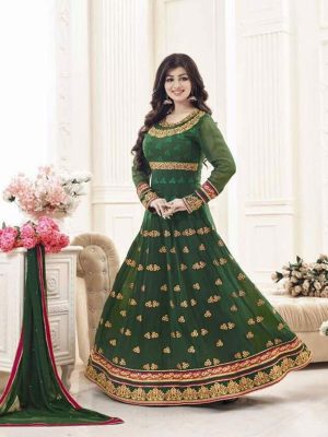 Green Color Semistitched Anarkali Suite In Georgette Fabric