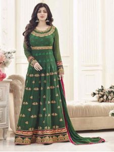 Green Color Semistitched Anarkali Suite In Georgette Fabric