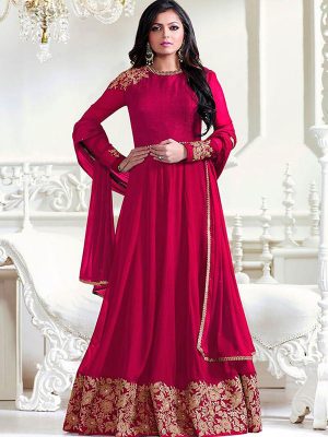 Pink Color Semistitched Anarkali Suite In Faux Georgette Fabric