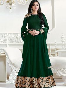 Green Color Semistitched Salwar Suite In Faux Georgette Fabric