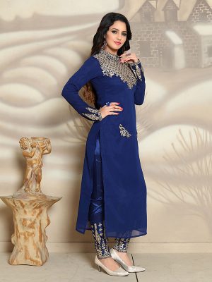 Blue Color Semistitched Salwar Suite In Georgette Fabric