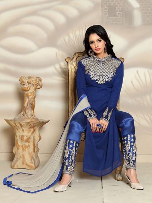 Blue Color Semistitched Salwar Suite In Georgette Fabric