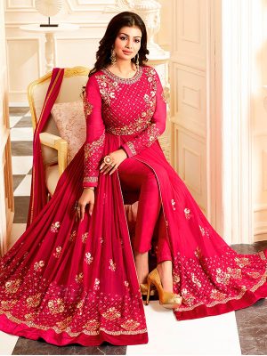 Pink Color Semistitched Salwar Suite In Faux Georgette Fabric