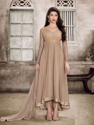 Beige Color Semistitched Salwar Suite In Faux Georgette Fabric