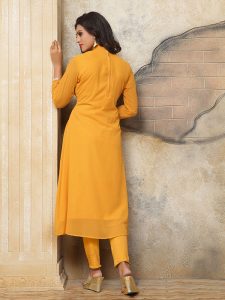 Yellow Color Semistitched Salwar Suite In Faux Georgette Fabric