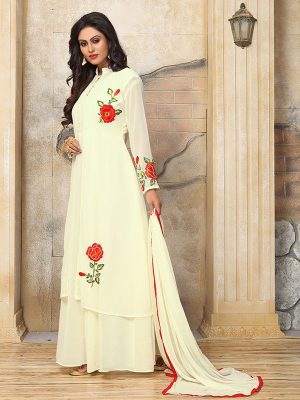 Cream Color Semistitched Salwar Suite In Faux Georgette Fabric