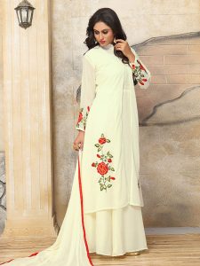 Cream Color Semistitched Salwar Suite In Faux Georgette Fabric