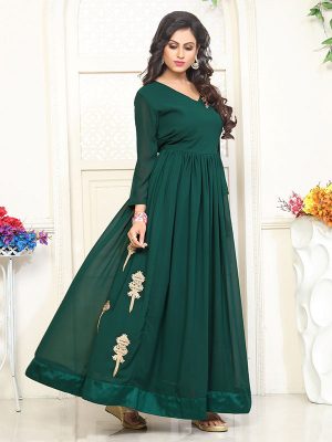 Green Color Semi stitched Anarkali Suite In Georgette Fabric
