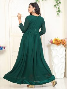 Green Color Semi stitched Anarkali Suite In Georgette Fabric