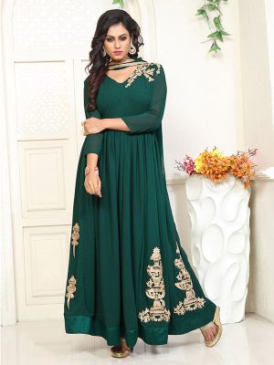 Green Color Semi stitched Anarkali Suite In Georgette Fabric