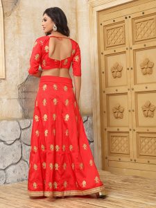 Red Color Semi stitched Lehenga Choli In Taffeta Silk Fabric