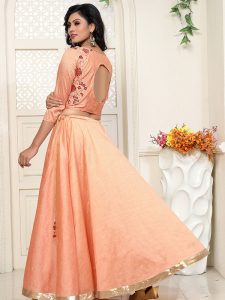 Orange Color Semi stitched Lehenga Choli In Cotton Slab Fabric