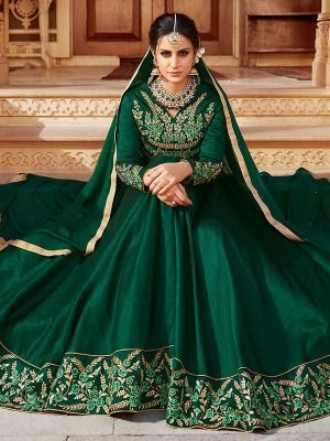 Trendy Wedding Wear Green Colour Semi stitched Anarkali Dress