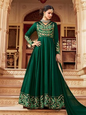Trendy Wedding Wear Green Colour Semi stitched Anarkali Dress