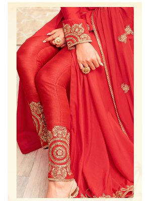 Exclusive Partywear Faux Georgette Red Colour Anarkali Dress