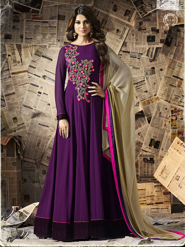 Printed Purple Color Georgette Embroidery Designer Gown, Party wear at Rs  1499 in Surat