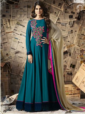 Exclusive Party Wear Georgette Rama Colour Anarkali Dress