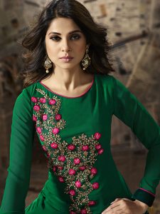 Exclusive Party Wear Georgette Green Colour Anarkali Dress