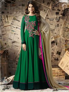 Exclusive Party Wear Georgette Green Colour Anarkali Dress