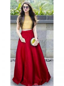 Exclusive Casual Wear Red Color Taffeta Silk Lahenga Choli